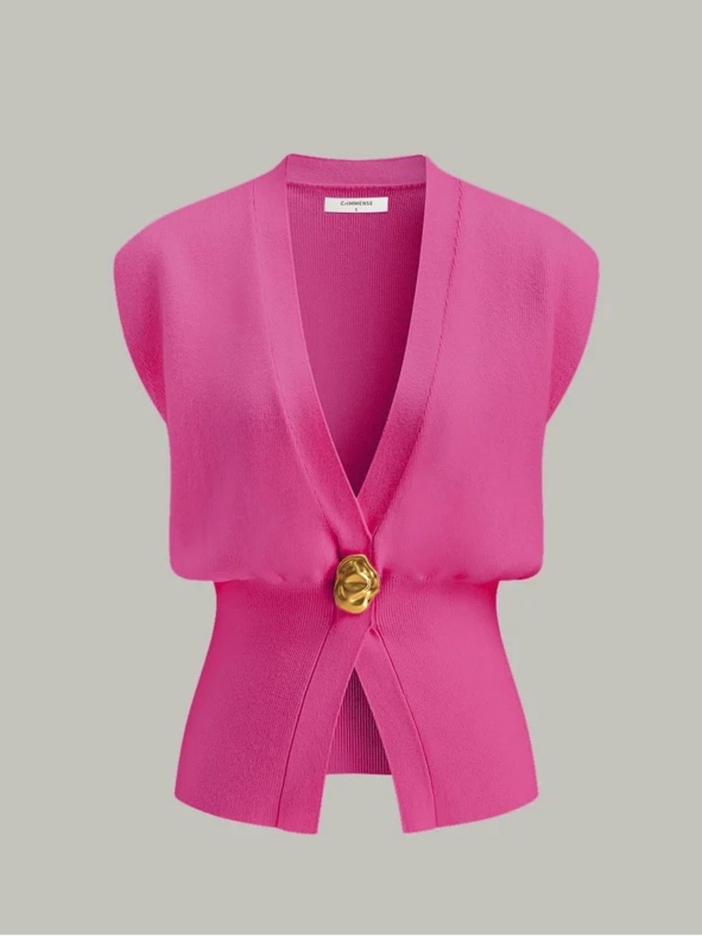 Commense knit top sweater vest Buttoned detail vneck babydoll asymmetrical